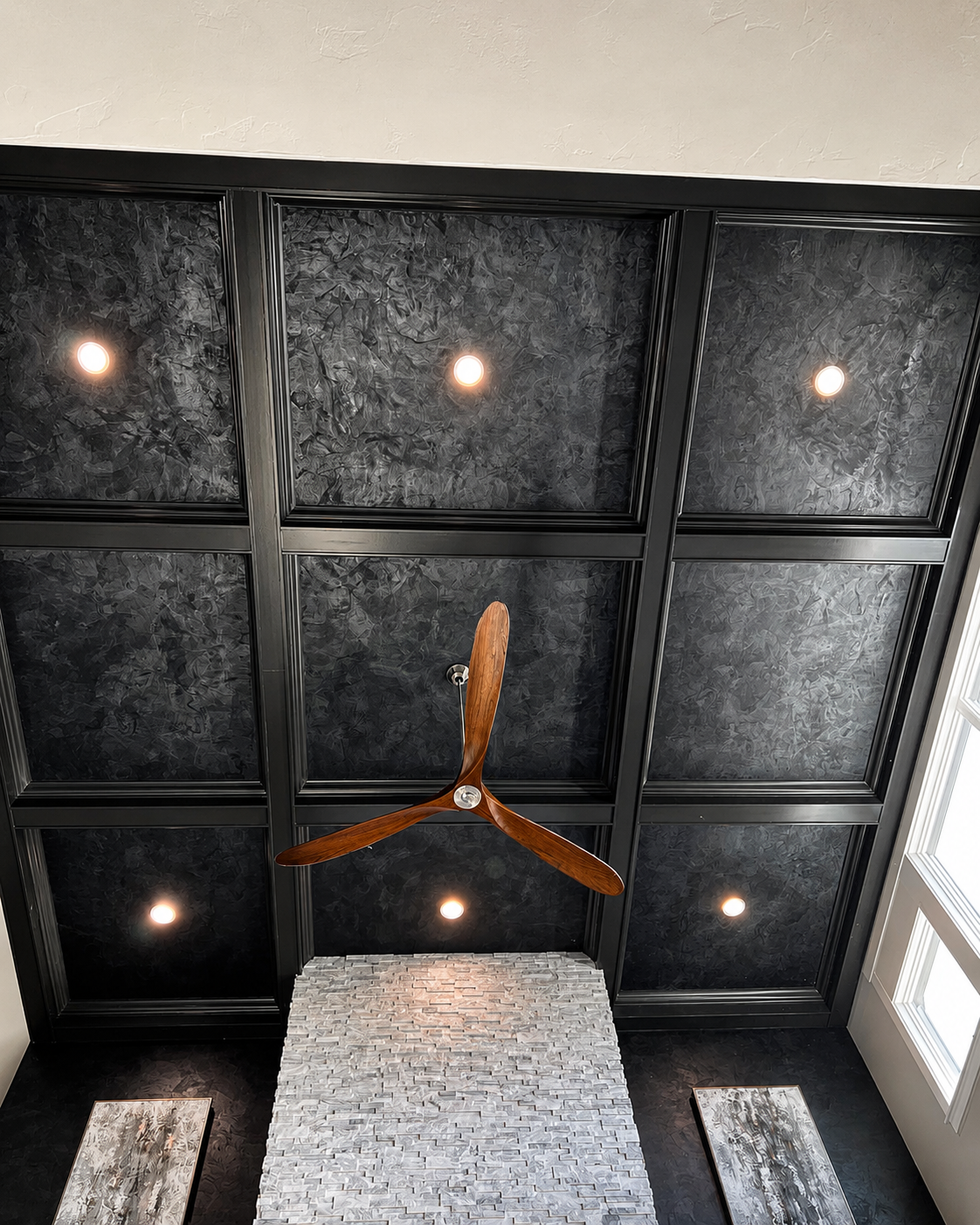 Dark Coffered Plaster Ceiling